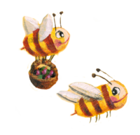 Illustration of two bees. One bee is carrying a basket. | © SONNENTOR