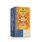 Photo of a pack Feeling Wide Awake Tea Organic Spice Tea Blend with Mate, caffeinated. On the package is an illustration with floral background in yellow-orange with the inscription Happiness is Feeling Wide Awake Tea.