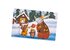Shown is a gift card in christmas design. The card shows animals in winter clothing and in a winter landscape enjoying hot tea together.