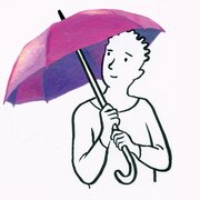 Illustration einer Person unter pinkem Regenschirm. | © SONNENTOR