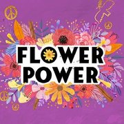 Illustration mit buntem, blumigem Hintergrund in violett mit der Aufschrift Flower Power | © SONNENTOR