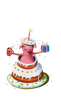 Illustration of a pig that looks out of a cake. | © SONNENTOR