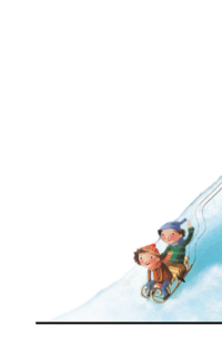 Illustration von zwei Kindern, die mit dem Schlitten einen Berg hinunter rodeln. | © SONNENTOR