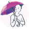 Schwarz-weiß Illustration einer Person, welche einen lila Regenschirm hält. | © SONNENTOR
