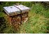 Ein Foto von einem Bienenkasten. Unzählige Bienen schwärmen auf diesem Foto herum.