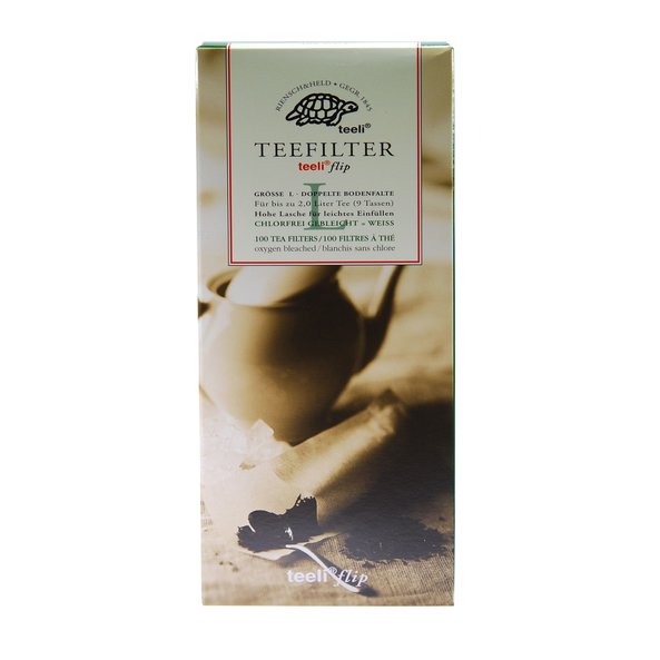 Foto von einer Packung Teekannen-Filter. Darauf zu sehen ist eine Teemischung, eine Teekanne und der Teekannen-Filter.