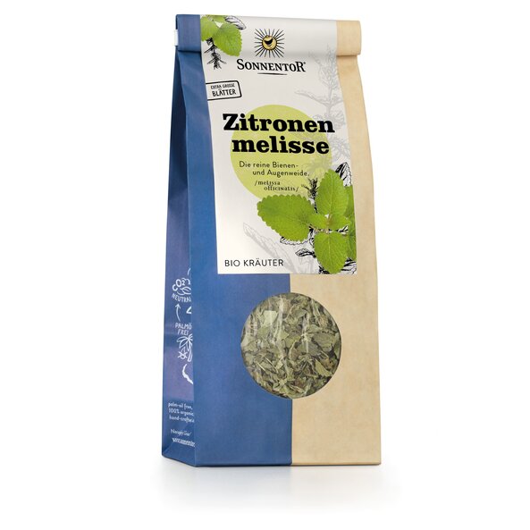 Photo of a pack Lemon Balm loose. On the package is a picture of lemon balm plant.