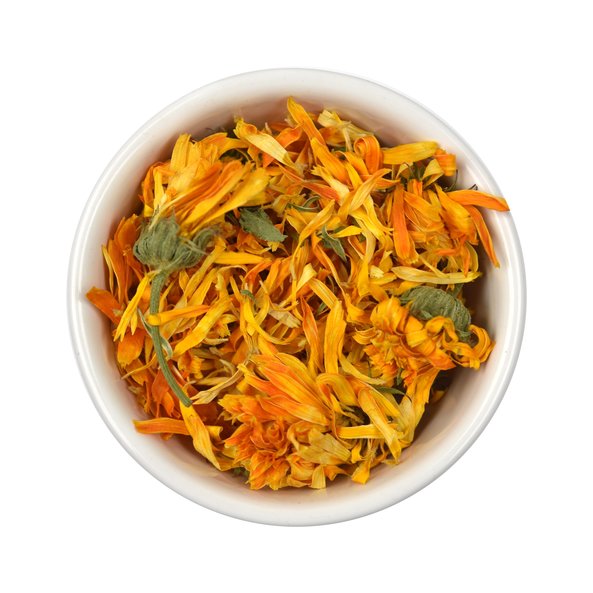 Photo of a small bowl filled with calendulas from SONNENTOR