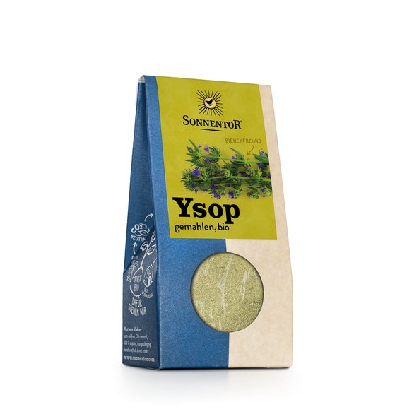 Photo of a pack of hyssop ground. On the package is a picture of hyssop.