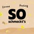 Text „So schmeckt's: Zitrone, fruchtig“ mit Zitronen-Illustrationen