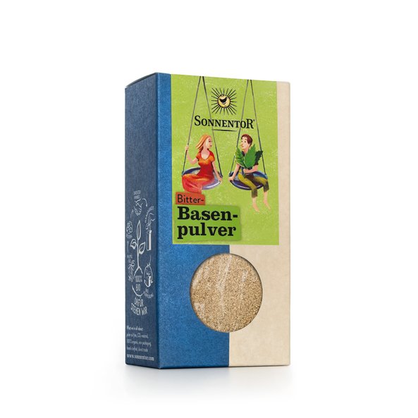 A photo of a pack Bitter Base Powder. On it are a woman and a man swinging.