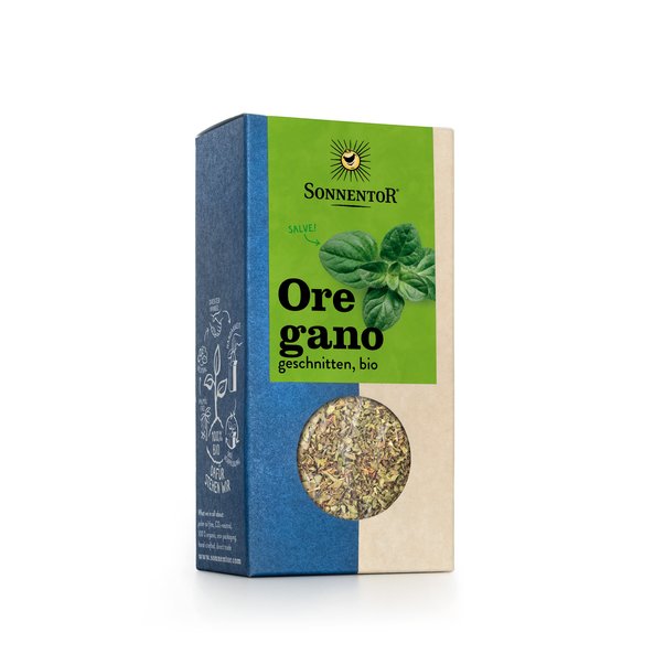 Photo of a pack oregano cut. Oregano is pictured on the package.