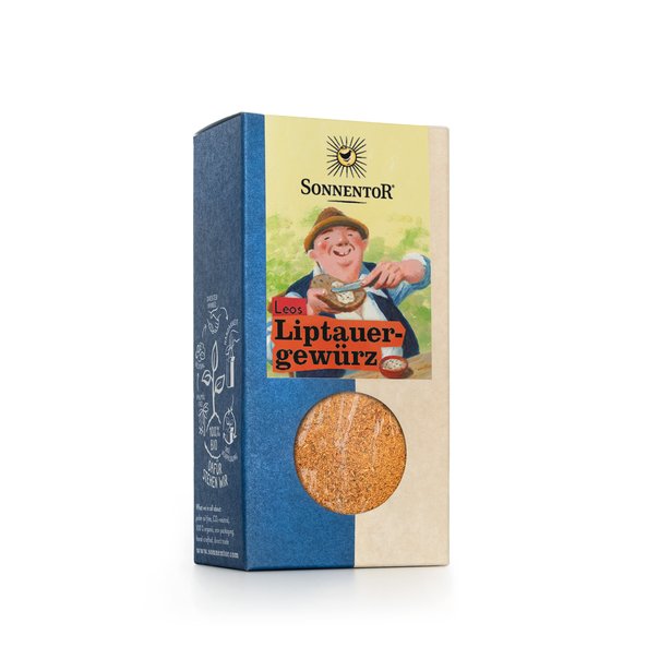 Photo of a pack Leo's Spices for Cheese Spread. The package shows a man with a hat who is making a sandwich.