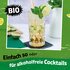 Glas mit Mojito Getränk, Limette und Minze, Text „Einfach so oder für alkoholfreie Cocktails“ sowie Hinweis "BIO"