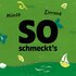 Grüner Hintergrund mit Text „So schmeckt's: Minze, Zitrone“ und Illustrationen