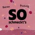 Text „So schmeckt's: Beeren, fruchtig“ mit Beeren-Illustrationen