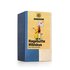 Photo of a pack Rosehips-Hibiscus Tea Organic Fruit Tea Blend. On the package is a picture of a tall and a small man standing back to back, carrying a hibiscus blossom and rosehip on his head, holding a cup of tea.