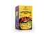  On the packaging of the New Year's tea 2023, a drawn ladybug can be seen in close-up from the front on a yellow background. He wears green polka dot glasses, a party hat and has a horn in his mouth.