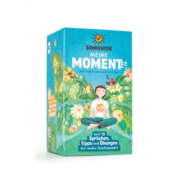 Sonnentor My Tea Moments organic herbal fruit tea. With 18 sayings, tips and exercises for more mindfulness.
