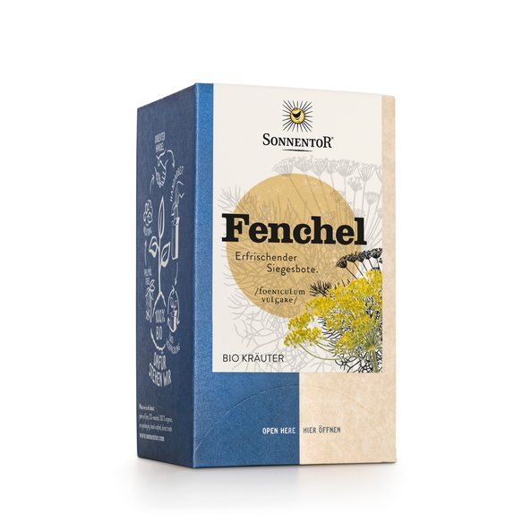 Photo of a pack fennel tea. On the package is a picture of a fennel plant.