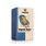 A picture of a pack of ginger calm tea. On the package is a ginger bulb on a wing chair.