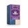 Photo of a pack Blossoming Tea Organic Herbal Spice Tea Blend. On the package is an illustration with floral background in violet turquoise with the inscription Happiness is blossoming.