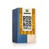 Photo of a pack of Rooibos Vanilla Tea. On the package is an illustration with a yellow pattern as background and the inscription Rooibos Vanilla.