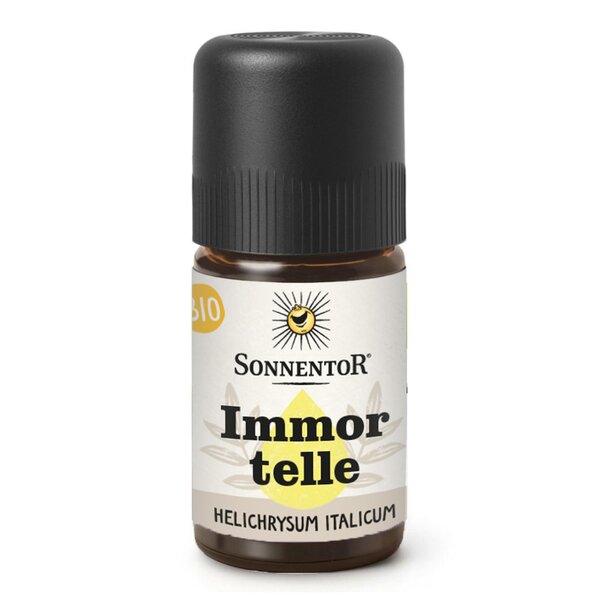  There is a vial with a light yellow drop that says Immortelle on it.