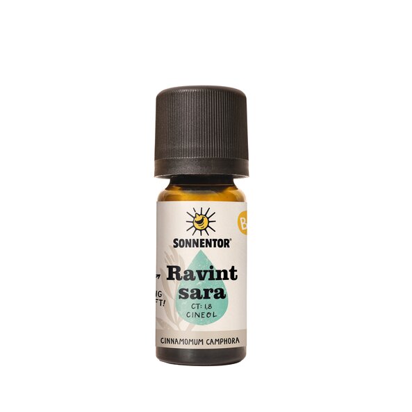  There is a vial with a turquoise drop that reads Ravintsara.