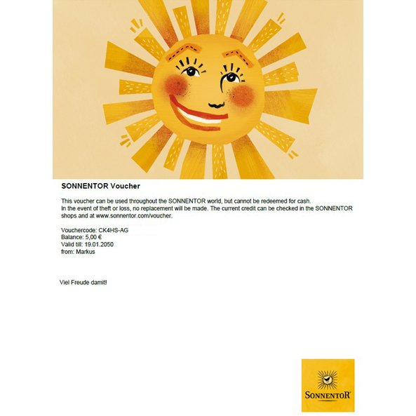 Shown is a voucher in A4 format. In the upper part there is a sun and below is a short explanation about the voucher.