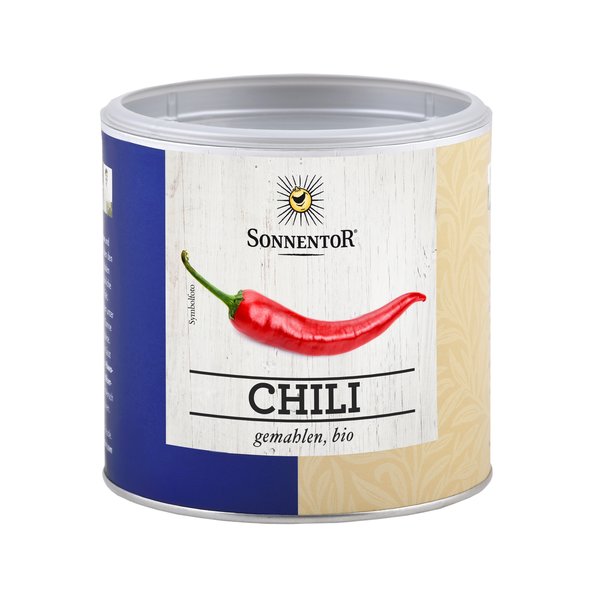 A photo of a small jumbo spie tin chili ground. On it you can see a chili pepper.