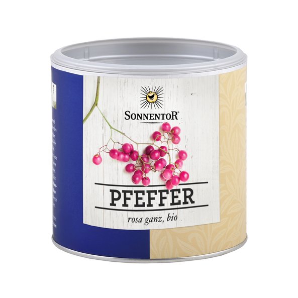 A photo of a small jumbo spice tin pepper pink whole. On the tin you can see pink pepper.
