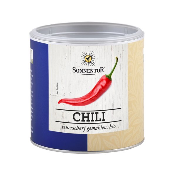 A photo of a small jumbo spice tin chili fiery hot. On it you can see a red chili pepper.