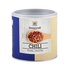A picture of a small jumbo spice tin chili flakes. On it you can see a wooden spoon with chili flakes.