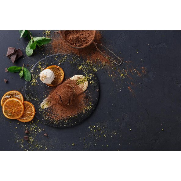 Lebkuchen-Mohnauflauf auf Vanilleschaum und Orangen-Hippen