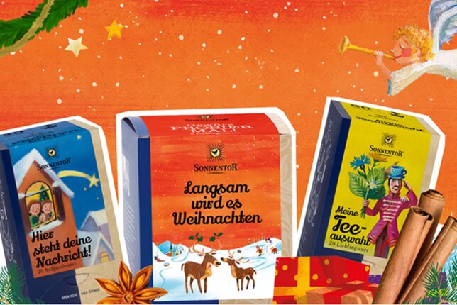 Grafik von drei Packungen individuelles Probier Mal! Weihnachten. | © SONNENTOR