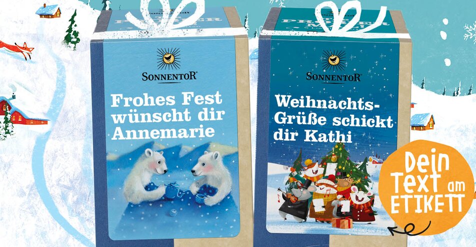 Grafik von drei Packungen individuelles Gewürz Probier Mal! Weihnachten. | © SONNENTOR