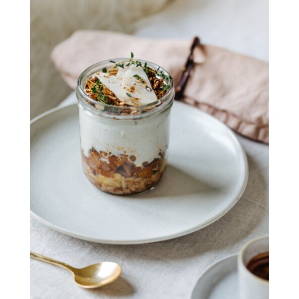 Vanillecreme mit Birnenkompott